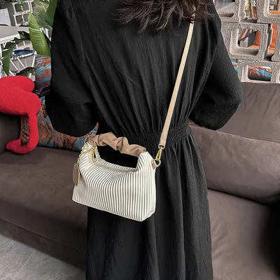 Women Fashion Crossbody Bag PU Leather Pleated Cloud Small Tote Bags Casual Simple Elegant Temperament Messenger Bags White - Shop at LoveMi