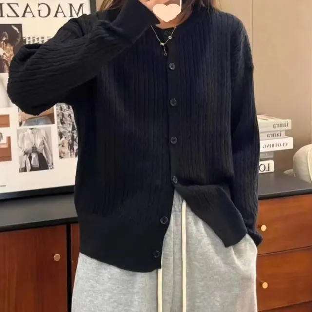 Retro Twist Knitted Cardigan Women's Top Black - Shop at LoveMi