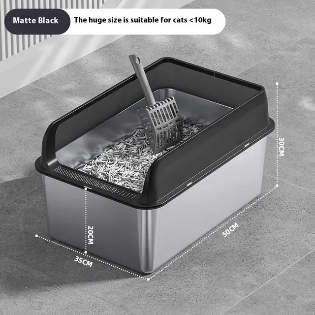 Stainless Steel Litter Box Cat Toilet Black Large 50X35X30 - Shop at LoveMi