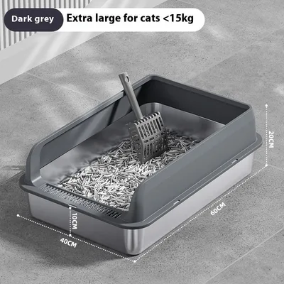 Stainless Steel Litter Box Cat Toilet Dark Gray Oversized 60X40X20 - Shop at LoveMi