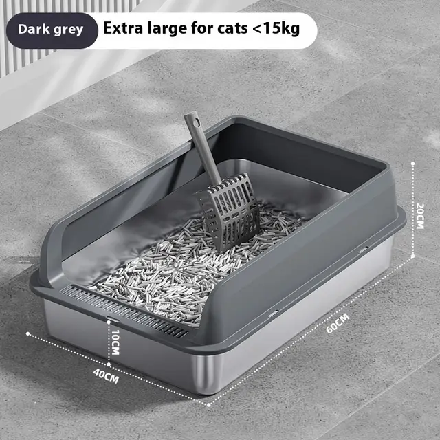 Stainless Steel Litter Box Cat Toilet - Dark Gray Oversized 60X40X20 - View 1