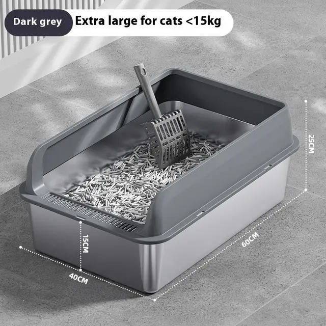 Stainless Steel Litter Box Cat Toilet Dark Gray Oversized 60X40X25 - Shop at LoveMi
