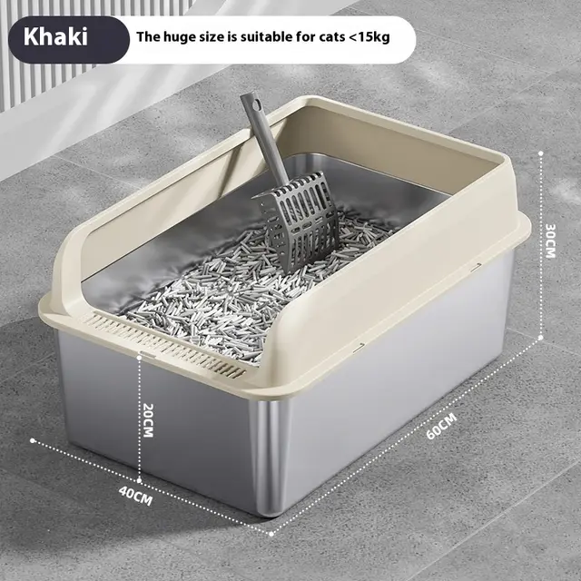 Stainless Steel Litter Box Cat Toilet Khaki Oversized 60X40X30 - Shop at LoveMi