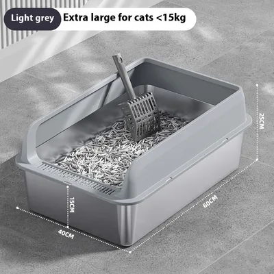 Stainless Steel Litter Box Cat Toilet Light Gray Oversized 60X40X25 - Shop at LoveMi