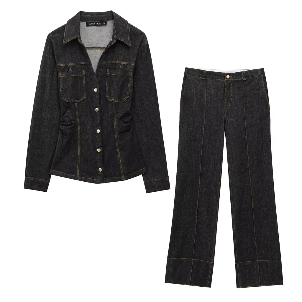 European And American Style Slim-fit Long-sleeved Lapel Shirt And Trousers - Set