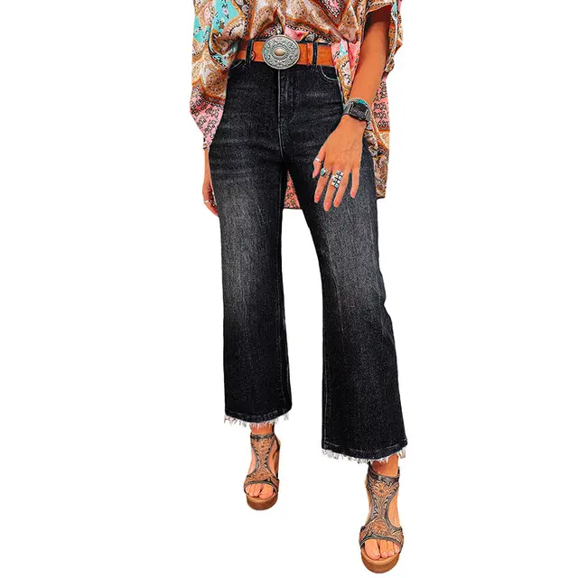 European And American Personalized Washed Frayed Hem Skinny Jeans For Women Lc7875084P4011 - Shop at LoveMi