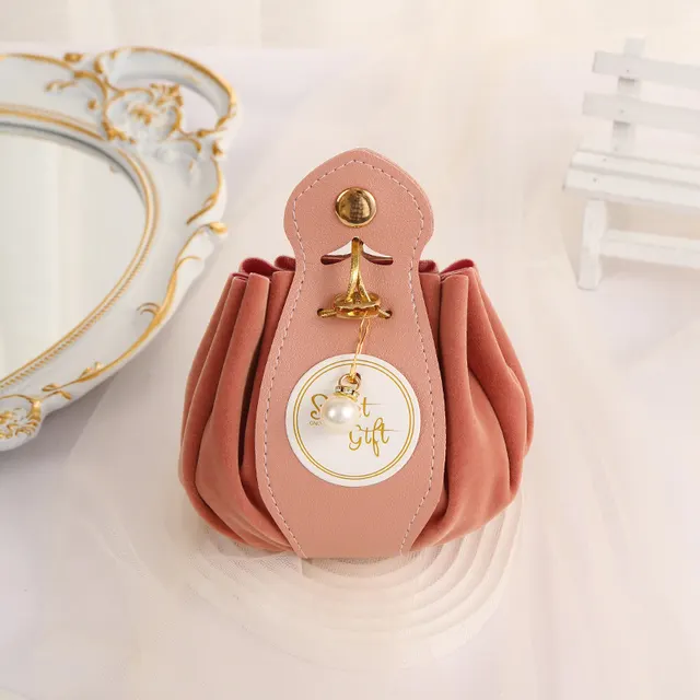 Wedding Candy Bag Flocking Free folding Creative Drawstring Woven Handbag Pink Without Pearl Card - Shop at LoveMi