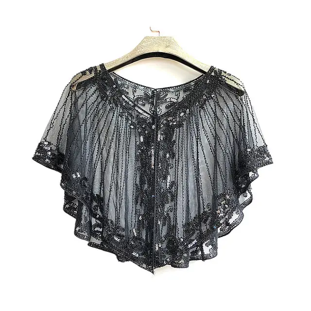 Shawl Outer Match Short And Thin Sequined Dress Abstract Pure Black - Shop at LoveMi