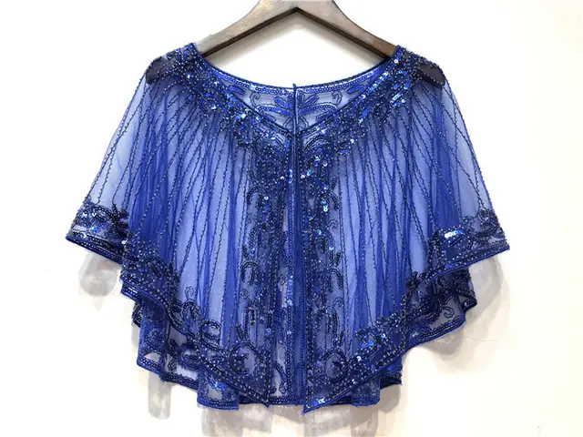Shawl Outer Match Short And Thin Sequined Dress Abstract Pure Blue - Shop at LoveMi