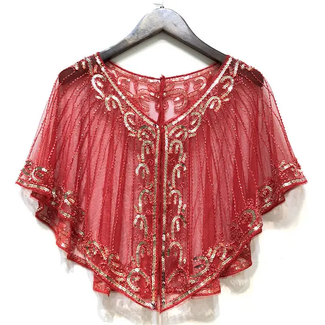 Shawl Outer Match Short And Thin Sequined Dress Abstract Red And Gold - Shop at LoveMi