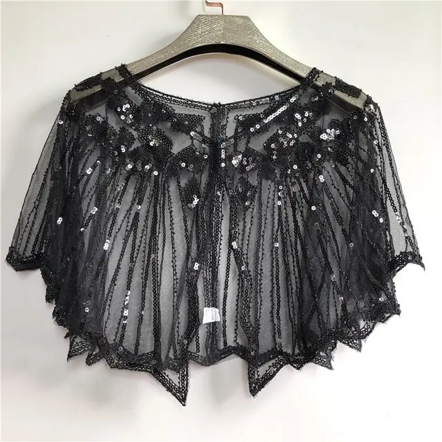 Shawl Outer Match Short And Thin Sequined Dress Black - Shop at LoveMi