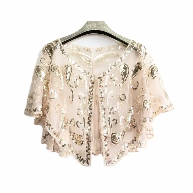 Shawl Outer Match Short And Thin Sequined Dress Cashew Pure Apricot - Shop at LoveMi