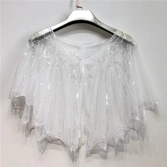 Shawl Outer Match Short And Thin Sequined Dress Vertical Clause Pure White - Shop at LoveMi