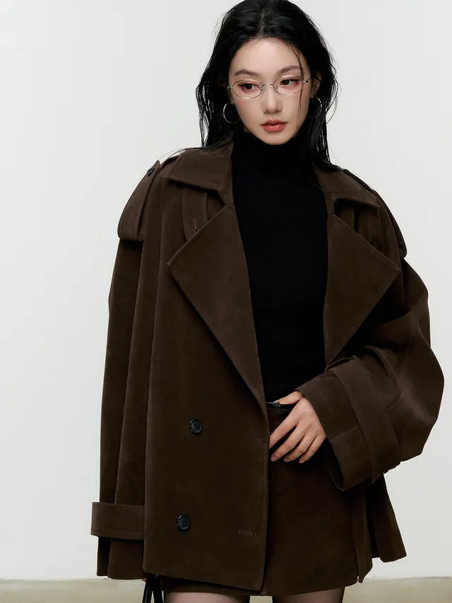 Suede Lapel Trench Coat Skirt Suit Coat First Batch - Shop at LoveMi