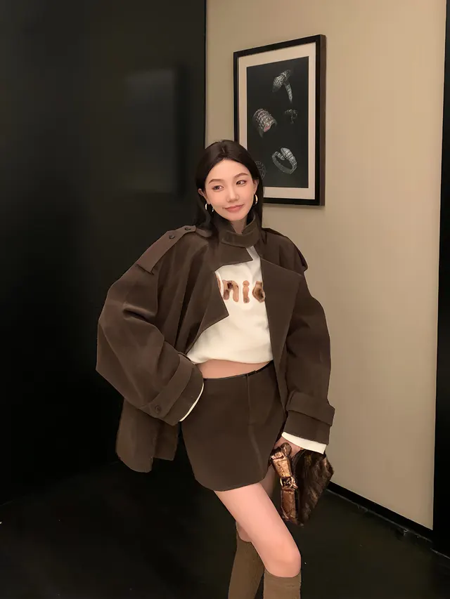 Suede Lapel Trench Coat Skirt Suit Skirt First Batch - Shop at LoveMi