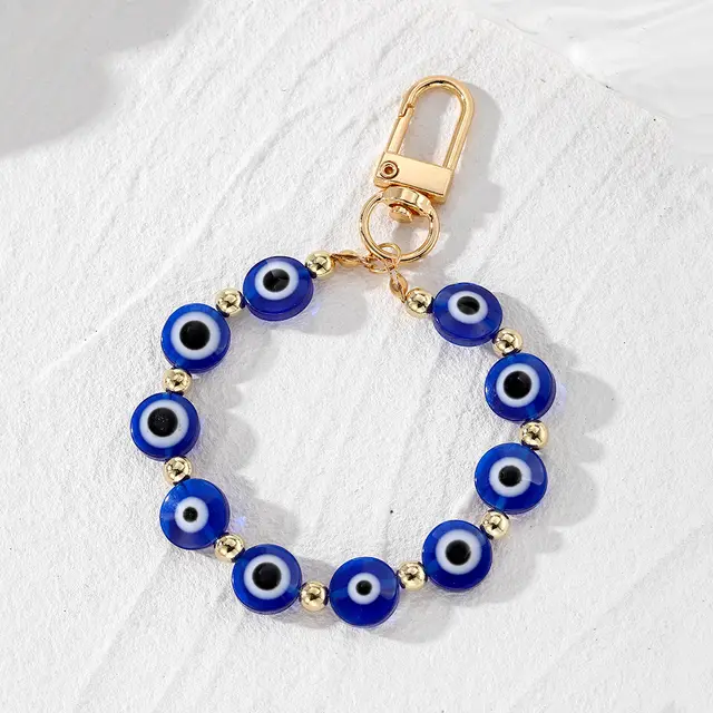 Retro Ethnic Style Beads String Keychain Pendant Sapphire Blue Flat Beads - Shop at LoveMi
