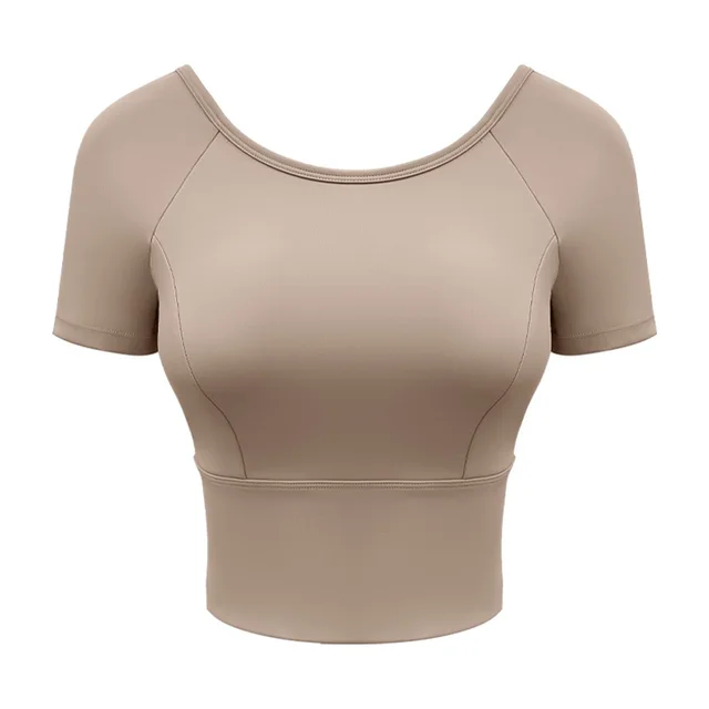 New Fitness Cross Beauty Back Integrated Chest Pad Sports Outdoor Top Chestnut - Shop at LoveMi