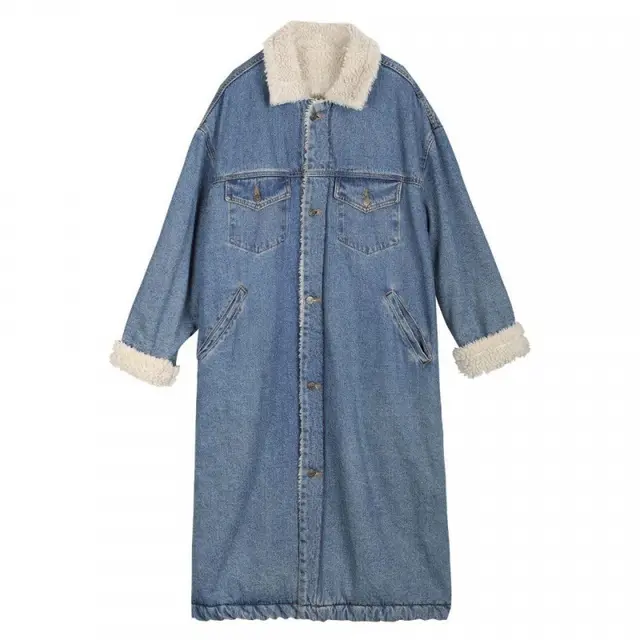 Thickened Straight Versatile Plus Size Cotton Jacket Light Blue - Shop at LoveMi