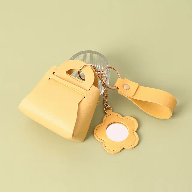 Korean Style Creative Pu Bag Keychain Solid Color Storage Small Money Yellow - Shop at LoveMi