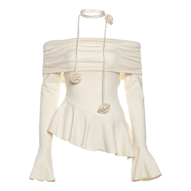 Women's Fashion Solid Color Off shoulder T shirt Apricot - Shop at LoveMi