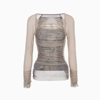 Waste Soil Style Y2g Retro Striped Long Sleeve T-shirt - Apricot
