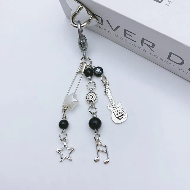 Ins Street Tide Cool Rock Style Guitar Beaded Mobile Phone Charm Black - Shop at LoveMi