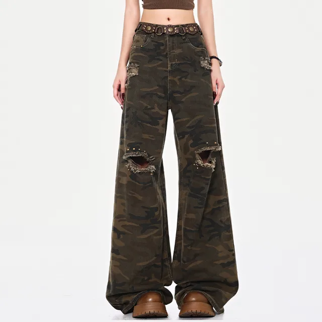 High Street Ripped Brushed Camouflage Jeans Camouflage Color - Shop at LoveMi