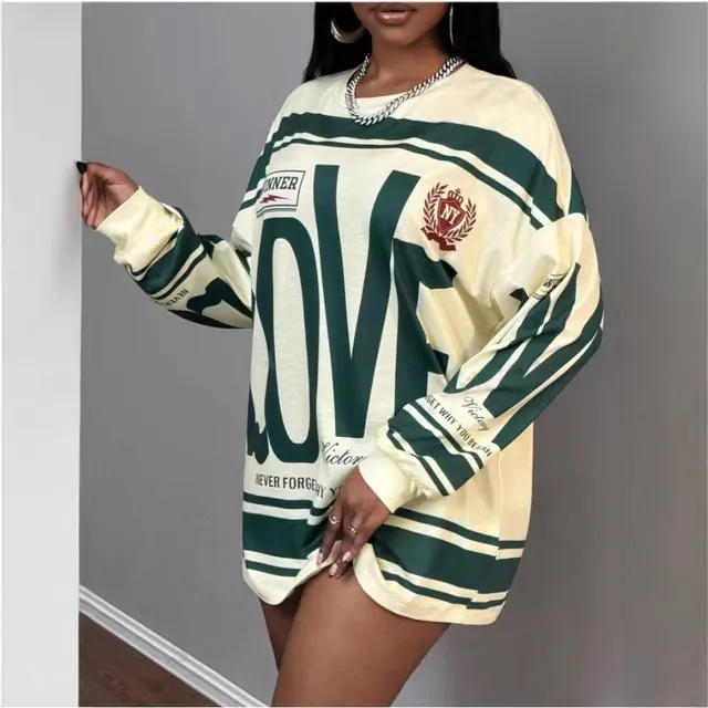 Women's Lazy Loose Casual Print Letter Atmosphere Long Sleeve Green - Shop at LoveMi