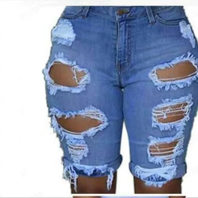 Fashion High Waist Ripped Denim Shorts For Women Medium Blue - Shop at LoveMi