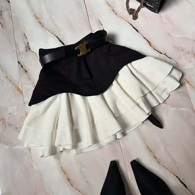 Ruffled High Waist Tiered Skirt Black Without Belt - Shop at LoveMi