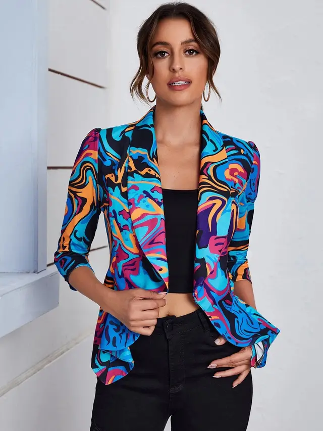 Cardigan Coat Candy Color Loose Print Casual Long Sleeve Ladies G76Z14 - Shop at LoveMi