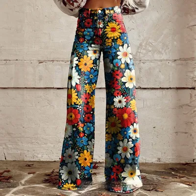 Foreign Trade Women's Casual Pants Imitation Jeans Wide Leg Imitation Denim 10 - Shop at LoveMi