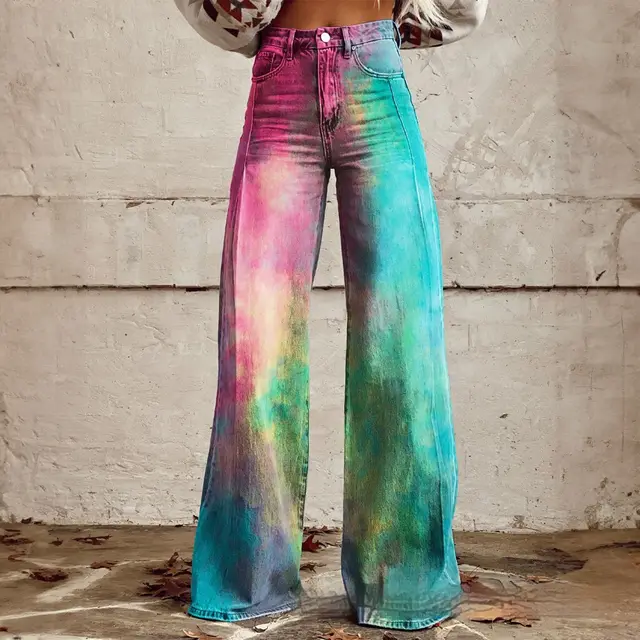 Foreign Trade Women's Casual Pants Imitation Jeans Wide Leg Imitation Denim 2 - Shop at LoveMi