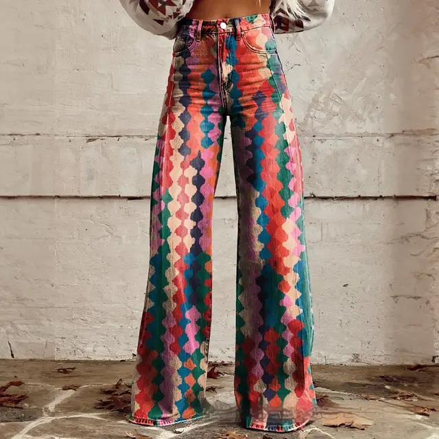 Foreign Trade Women's Casual Pants Imitation Jeans Wide Leg Imitation Denim 5 - Shop at LoveMi