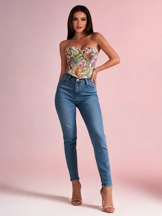 Y2K Floral Print Tube Vest Top With Back-tied Design INS Fashion Crop Corset Tank For Women Clothing - Color