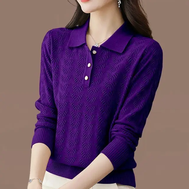 Fashion Loose Bottoming Shirt Knitted Top Purple - Shop at LoveMi