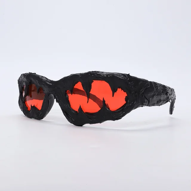 Men's And Women's Avant garde Sunglasses Handmade Epoxy Resin Bright Black Red Film - Shop at LoveMi