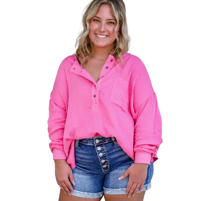 Loose Solid Color Plus Size T shirt For Women Pink - Shop at LoveMi