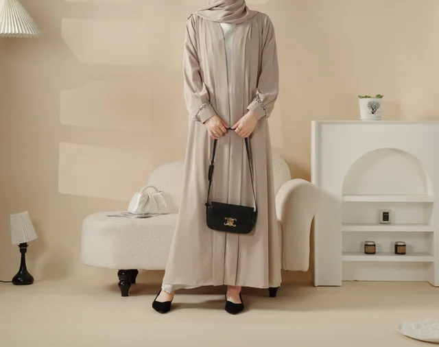 Middle East Satin Coat Skirt Cuff Diamond Robe Beige - Shop at LoveMi