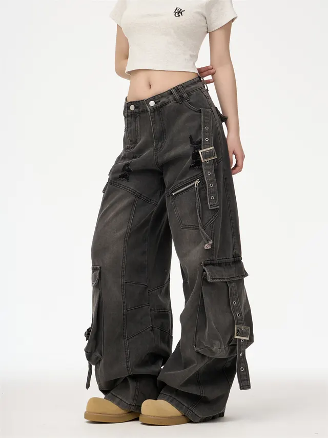 Deconstructing Heavy Industry Washed Cargo Pants Black - Shop at LoveMi