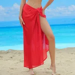 Leopard Printed Pearl Chiffon Sarong Sunscreen Split Beach Cover-up - Red