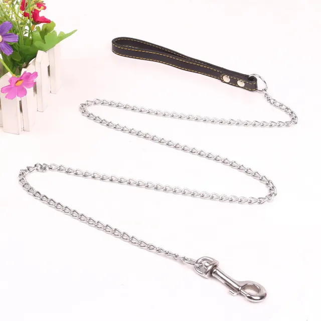 Dog Traction Iron Chain PU Handle Metal Chain Black - Shop at LoveMi