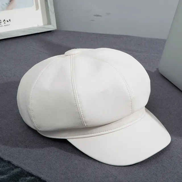 Temperament Korean Style Octagonal Pumpkin Hat Literary Style White - Shop at LoveMi