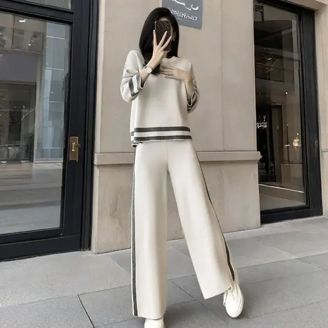 Fashionable Stylish Youthful Wide Leg Pants Two piece Set Set - Shop at LoveMi