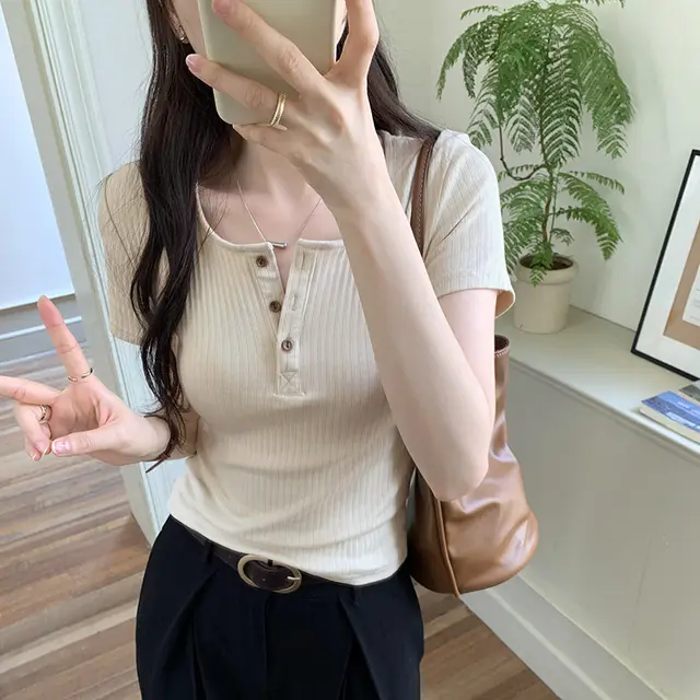 Women's Fashionable Stylish Slim Top Apricot - Shop at LoveMi