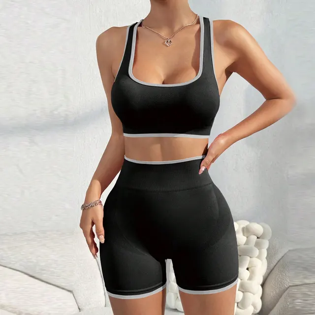 Seamless Sports Yoga Suit Vest Shorts For Women High Waist Shaping Black - Shop at LoveMi
