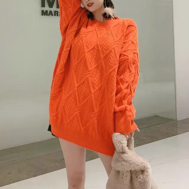 Women's Sweater Thick Retro Style Loose And Lazy Style Orange - Shop at LoveMi