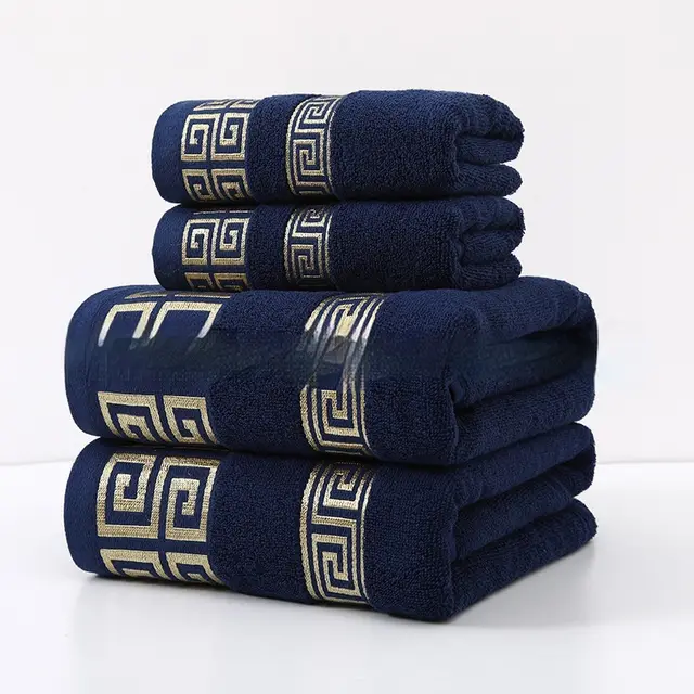 Wide Satin Jacquard Beach Cotton Bath Towel Dark Blue - Shop at LoveMi