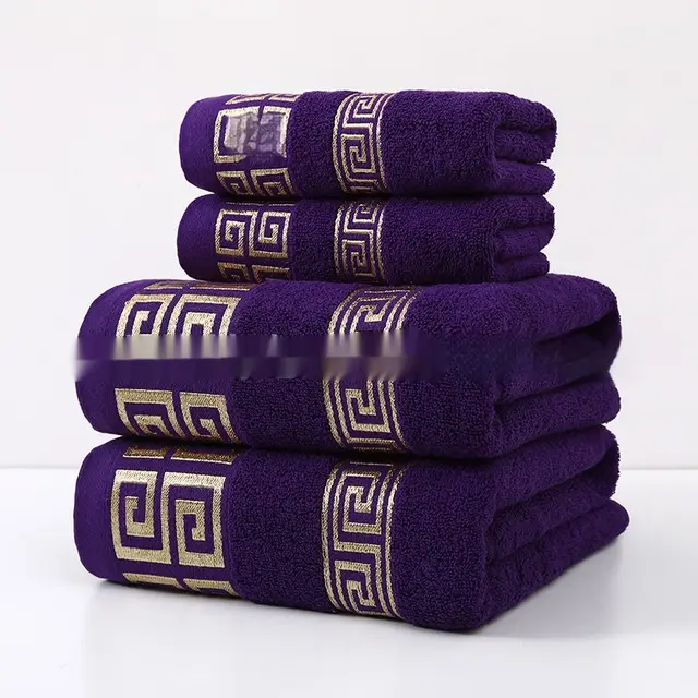 Wide Satin Jacquard Beach Cotton Bath Towel Purple - Shop at LoveMi