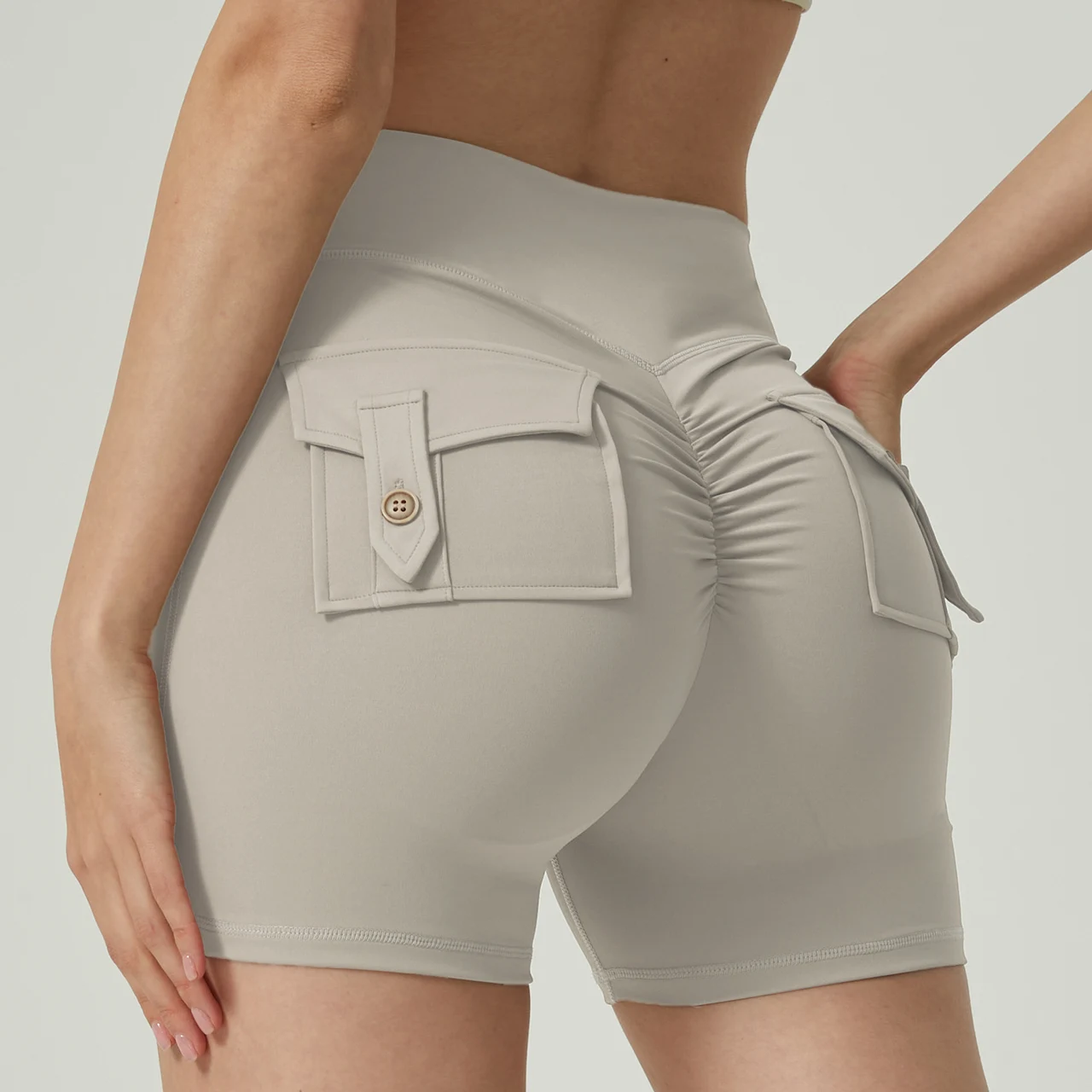 Pocket Fitness Sports Yoga Shorts - Light Linen